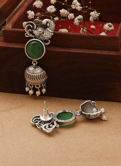 Swan Shaped Long Silver Earrings