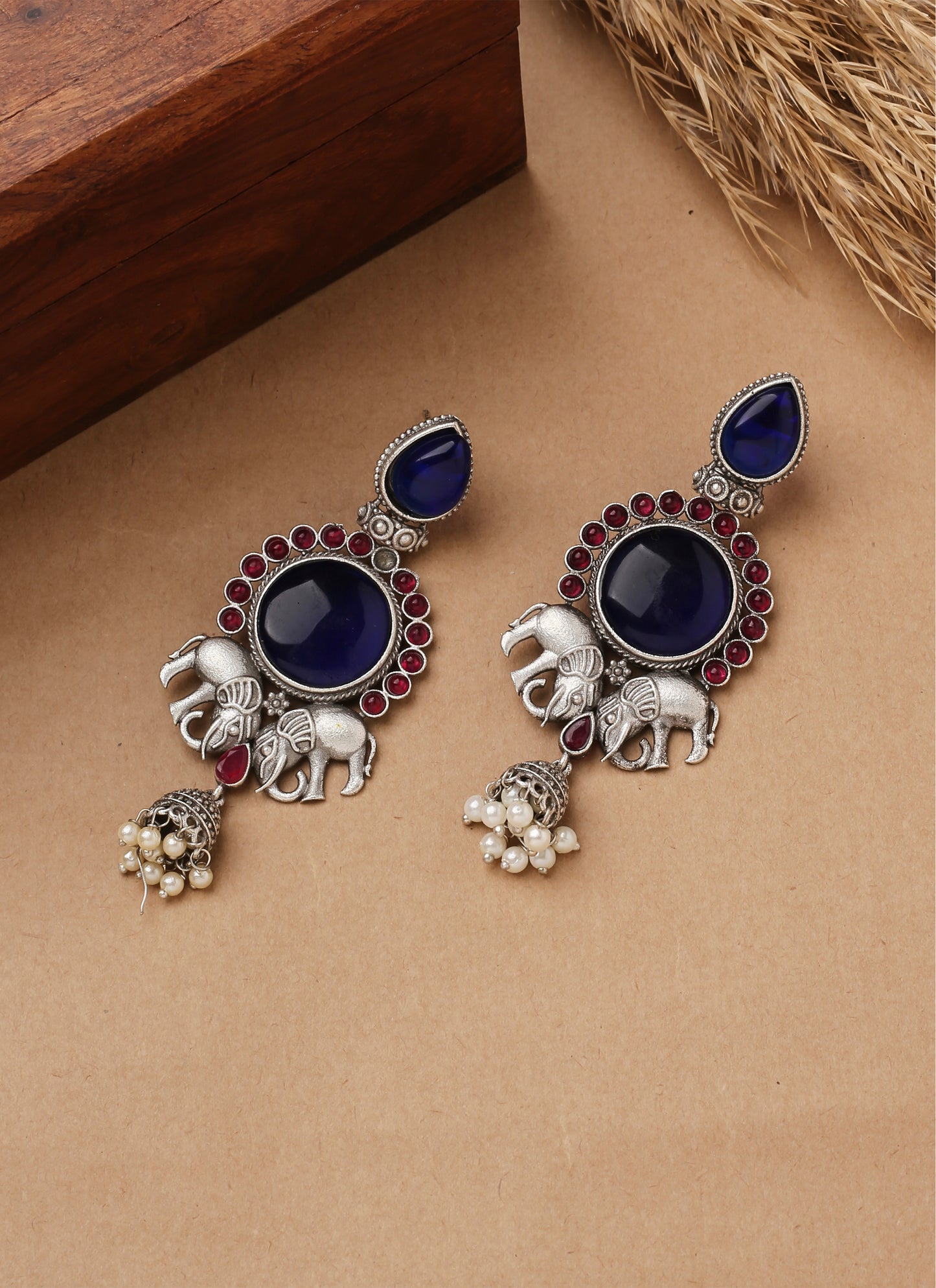 Long Sea Blue Elephant Earrings