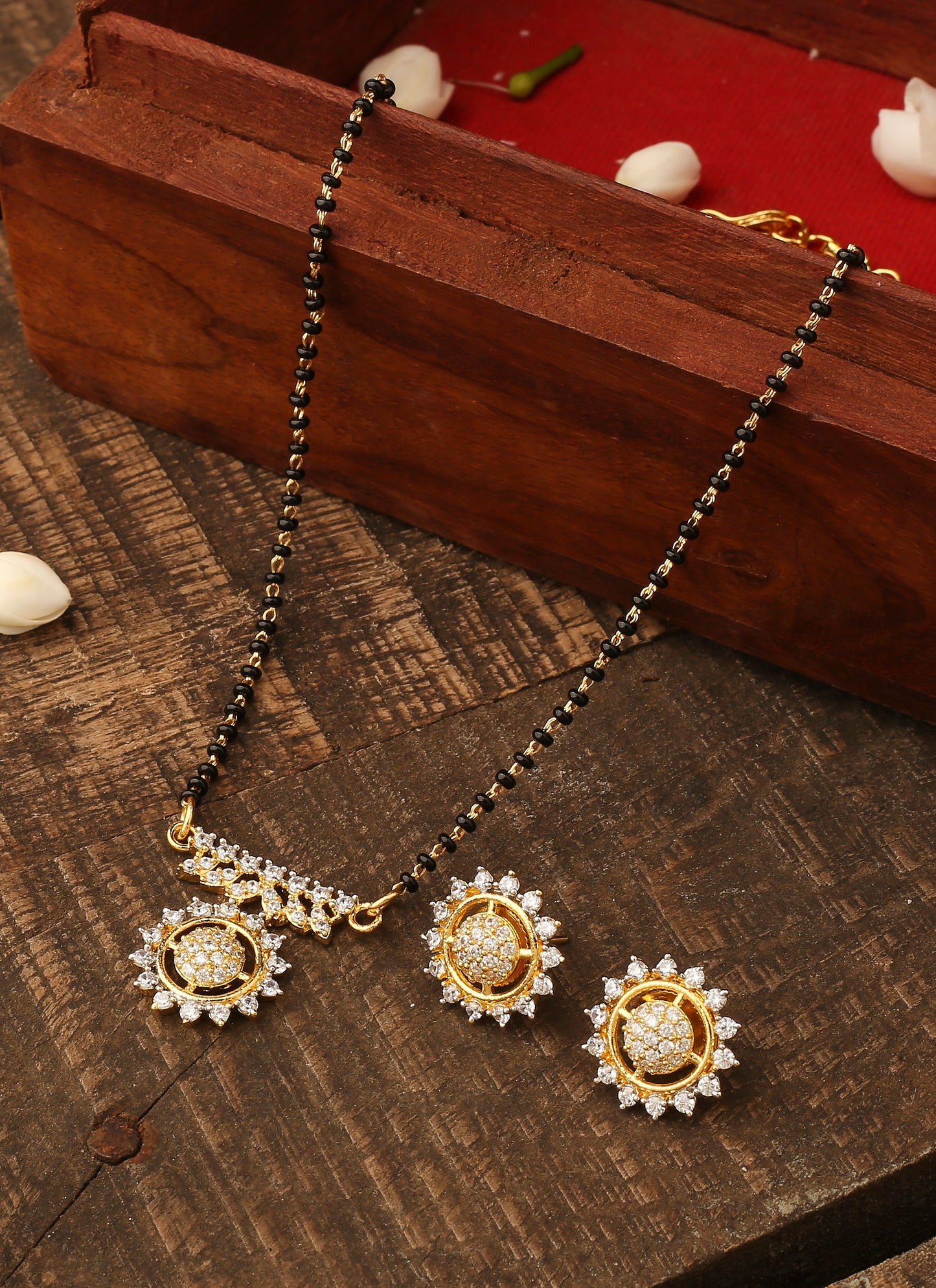 Black Gold Mangalsutra Set with Small Earrings