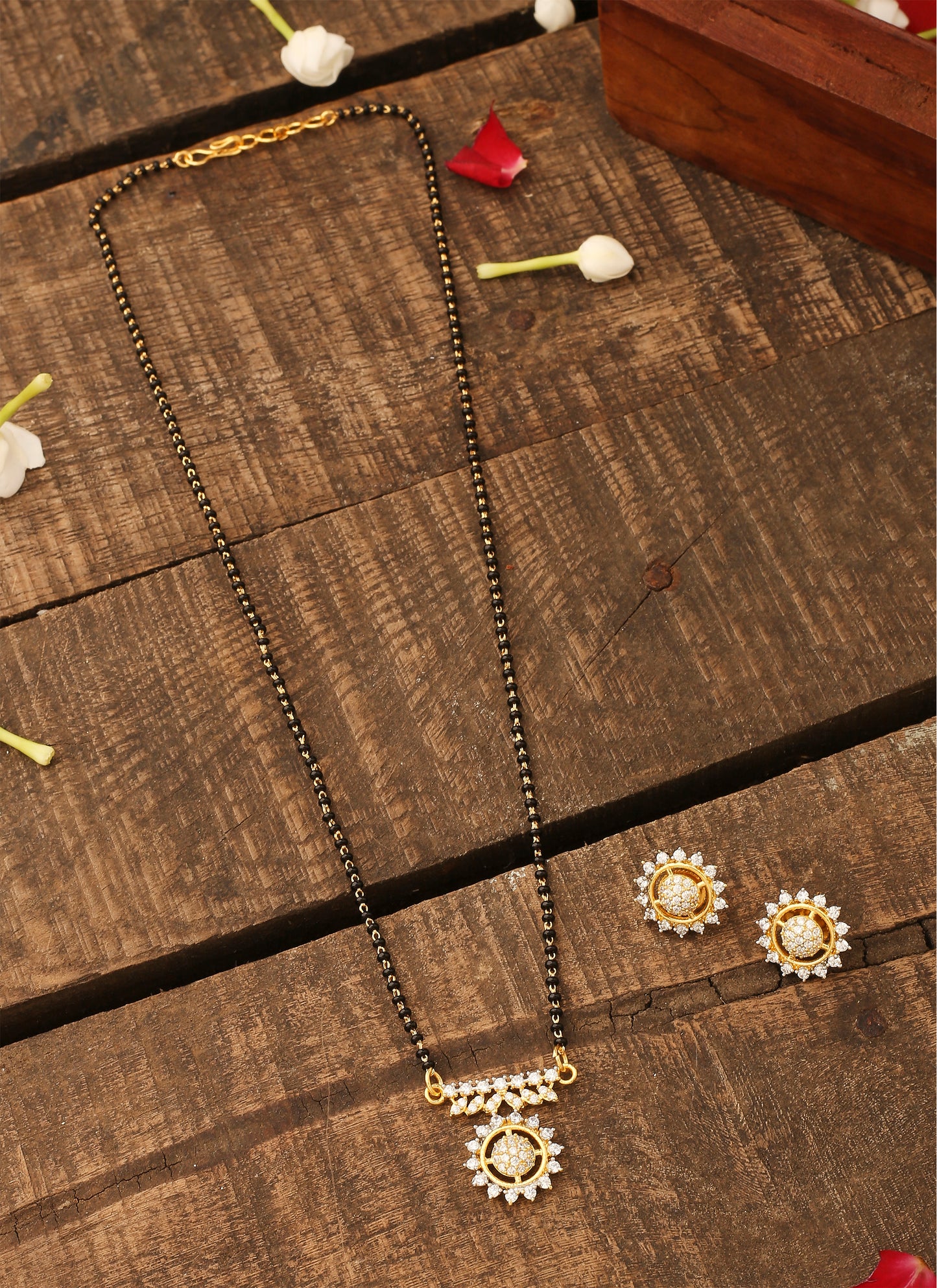Black Gold Mangalsutra Set with Small Earrings