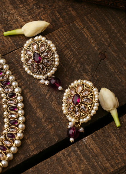 Multicolour Kundan Necklace Set With Earrings