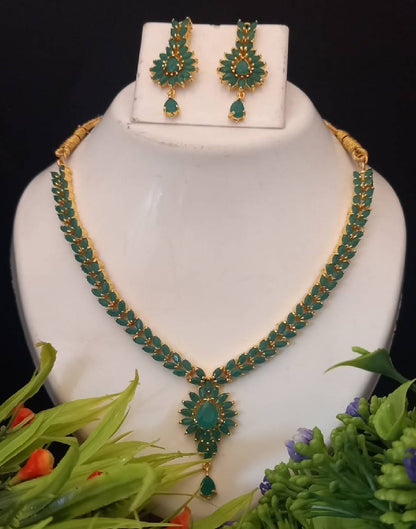 Mint Green Bead Necklace with Curvy Pendant and Matching Earrings