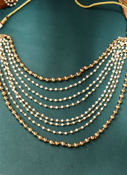 Beige and White Layered Beaded Necklace Set