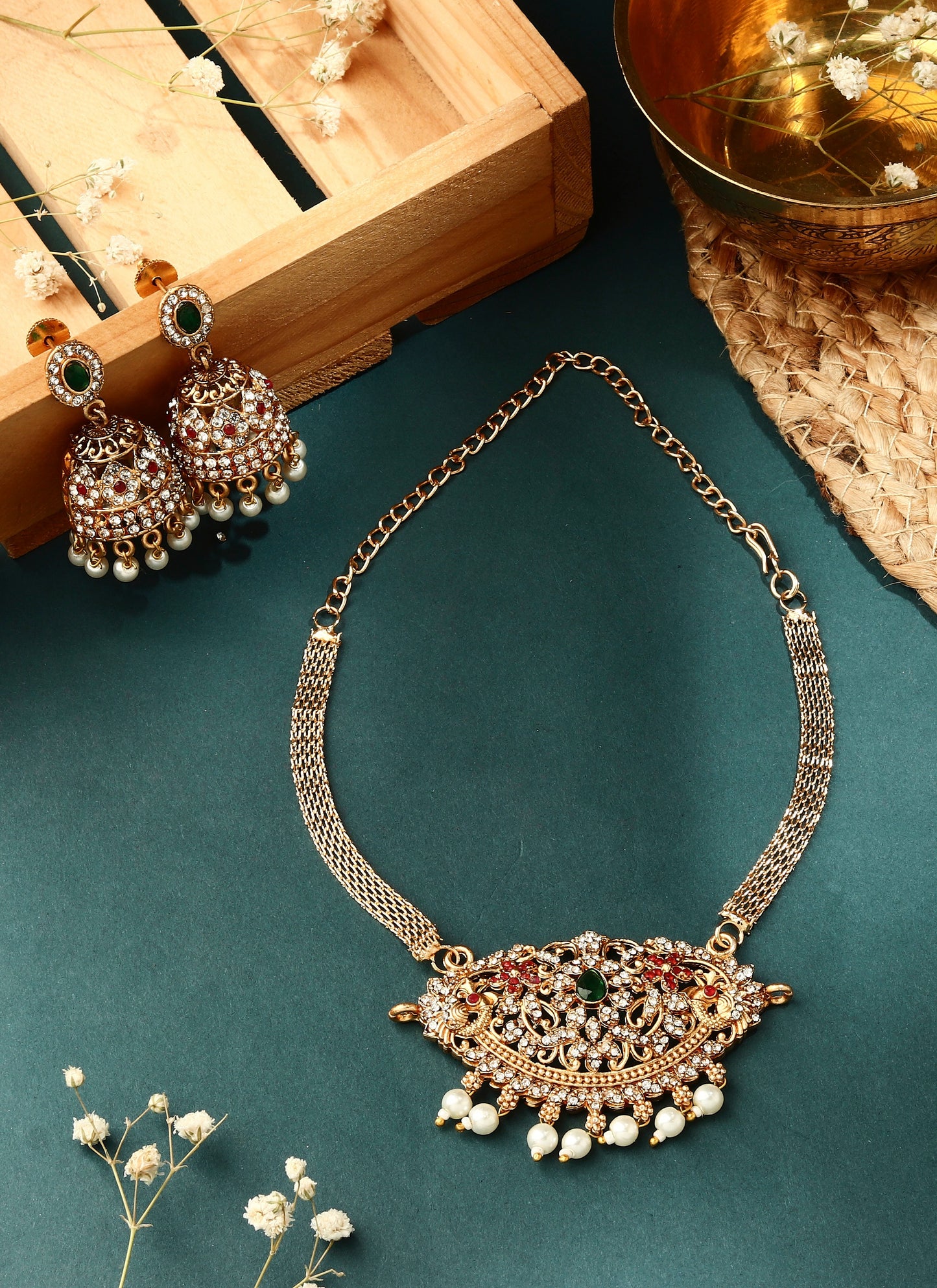 Radiant Elegance Golden Pendant Necklace Set