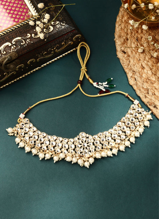 Crystal Blossom Pearl Jhumki Necklace