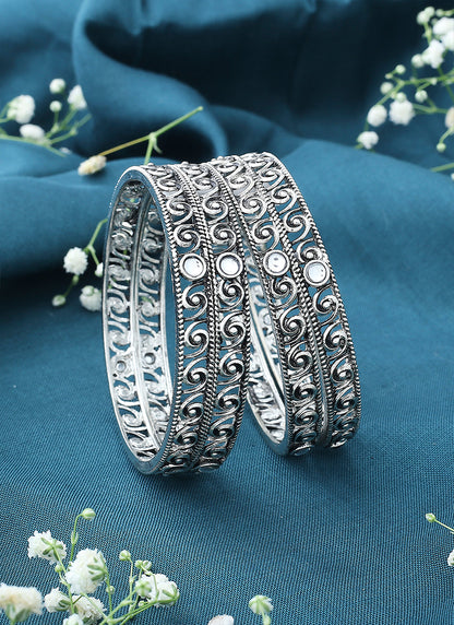 Set of 4 Oxidised Bangles With White Stones