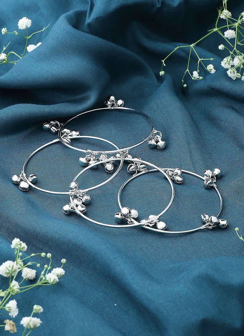 Set of 4 Thin Bangles With Hanging Silver Beads