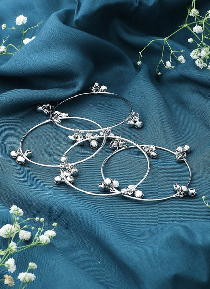 Set of 4 Thin Bangles With Hanging Silver Beads