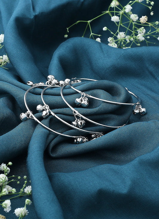 Set of 4 Thin Bangles With Hanging Silver Beads