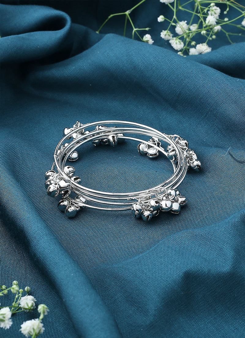 Set of 4 Thin Bangles With Hanging Silver Beads