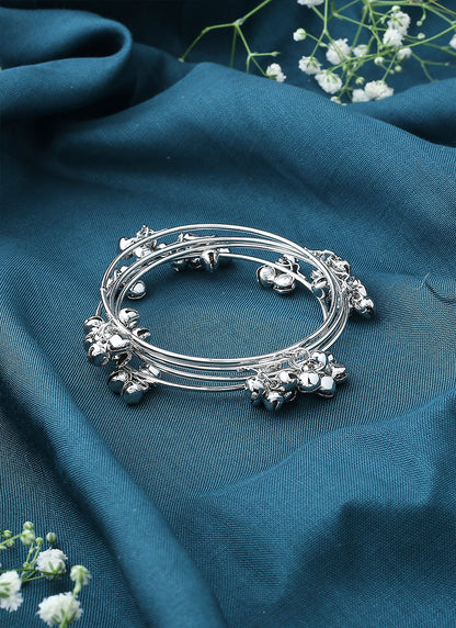 Set of 4 Thin Bangles With Hanging Silver Beads