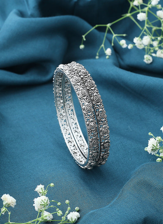 Oxidised Metallic Silver Bangle Set