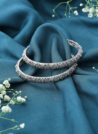 Oxidised Metallic Silver Bangle Set
