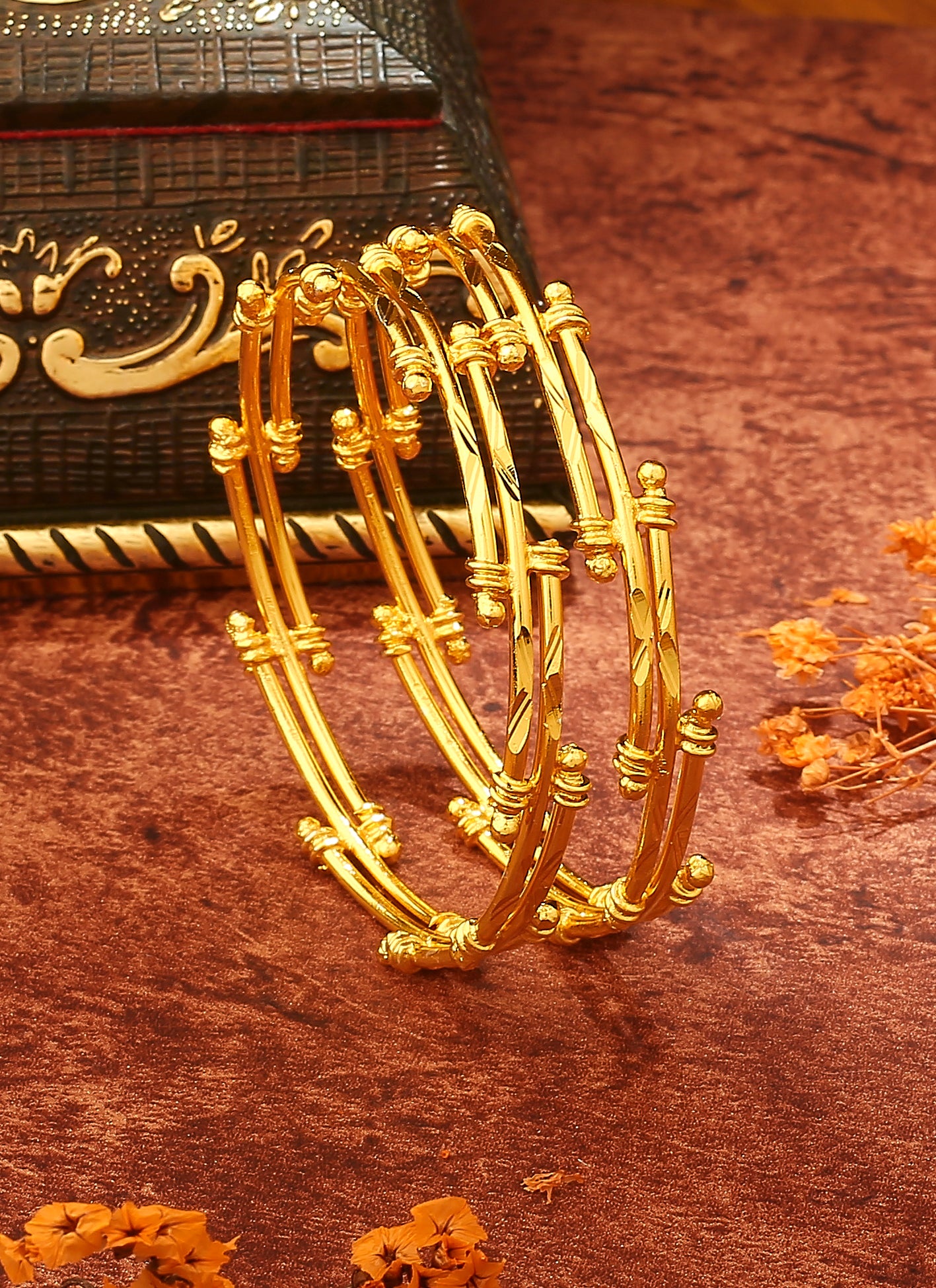 Gold Plated Dual Layered Bangles Set of 4