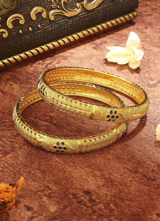 Floral Gold Plated Bangles For Women In Set of 2