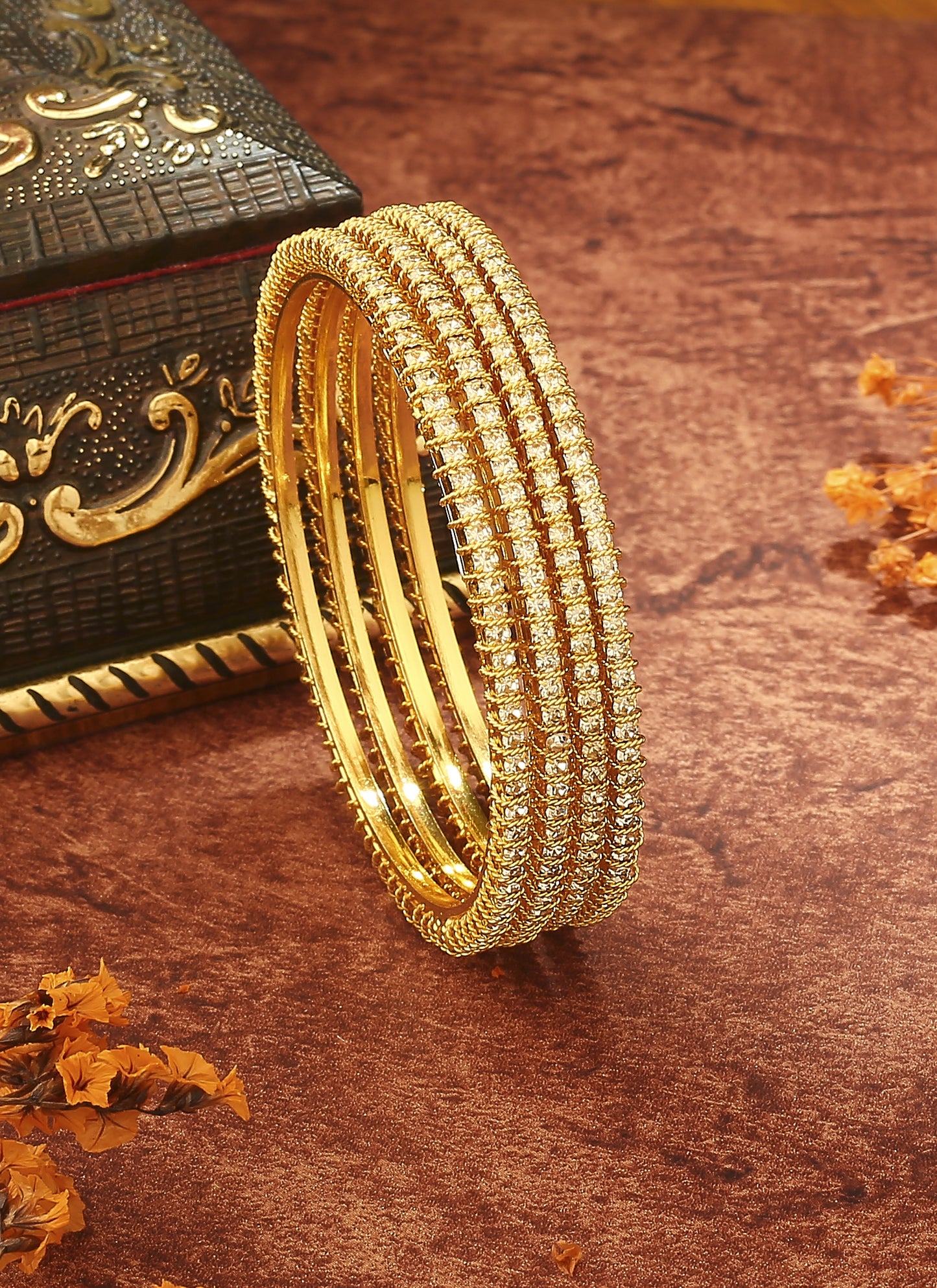 Elegant Gold & White Bead Bangles