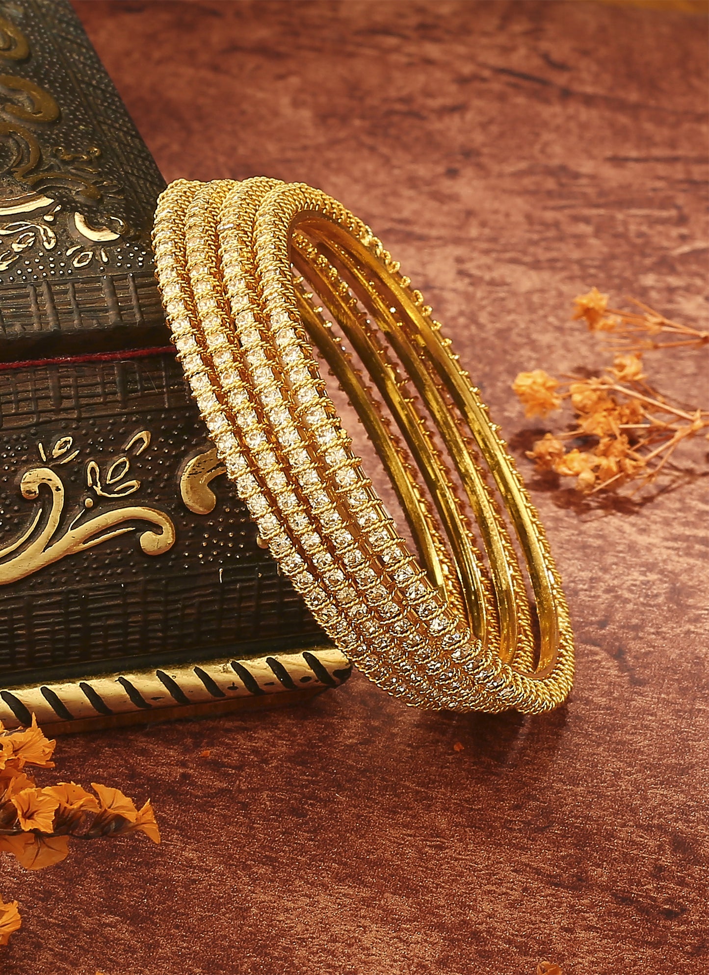 Elegant Gold & White Bead Bangles