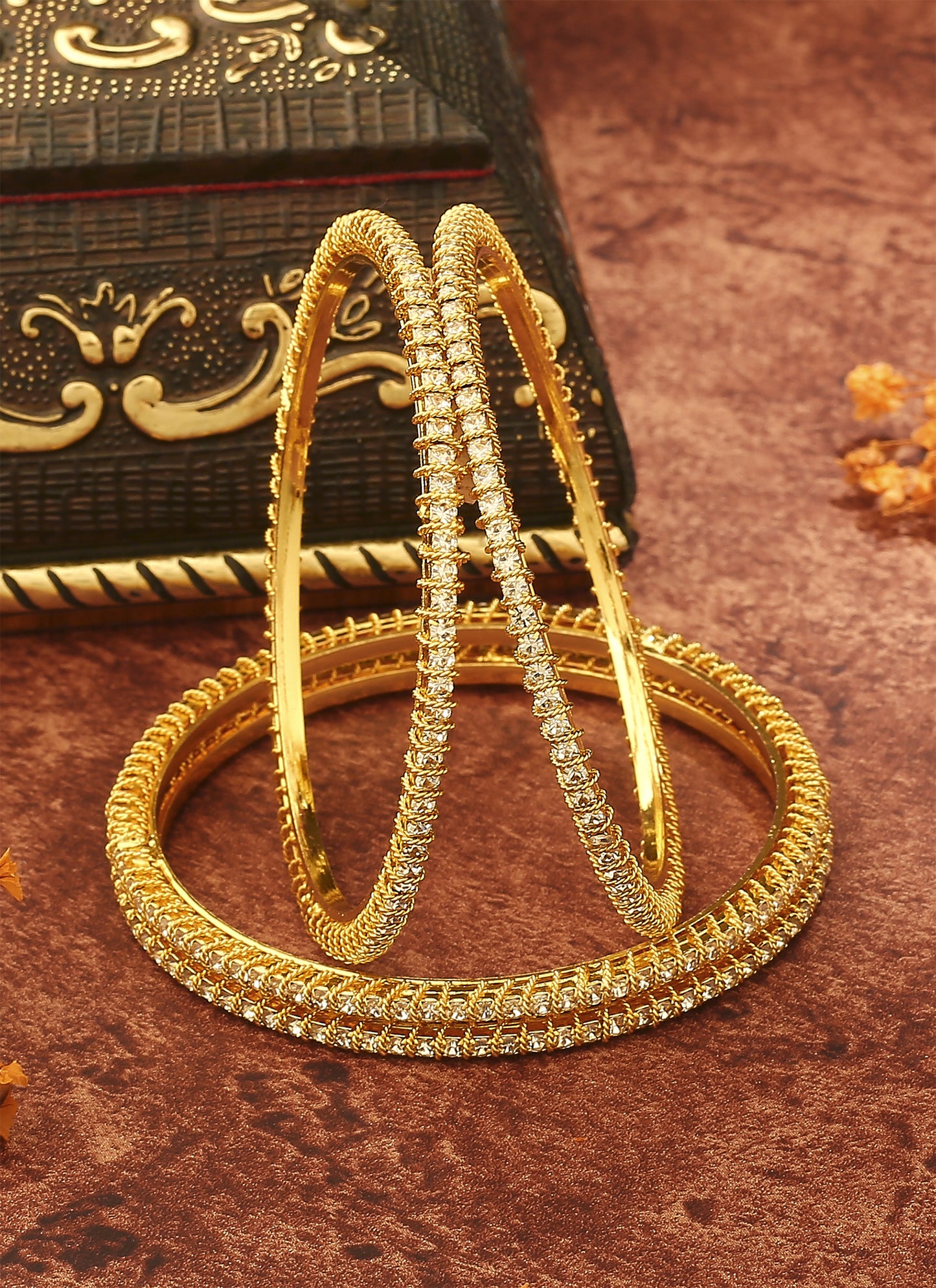 Elegant Gold & White Bead Bangles