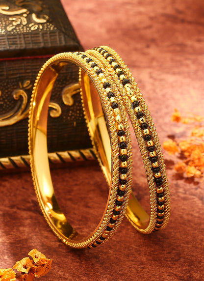 Gold-Plated Black Beaded Wedding Bangles