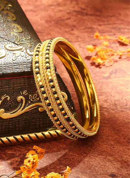 Gold-Plated Black Beaded Wedding Bangles