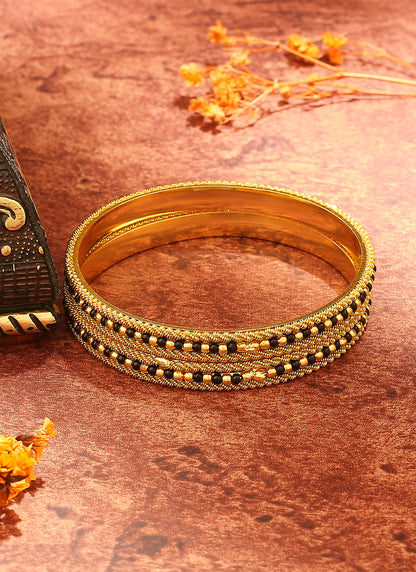Gold-Plated Black Beaded Wedding Bangles