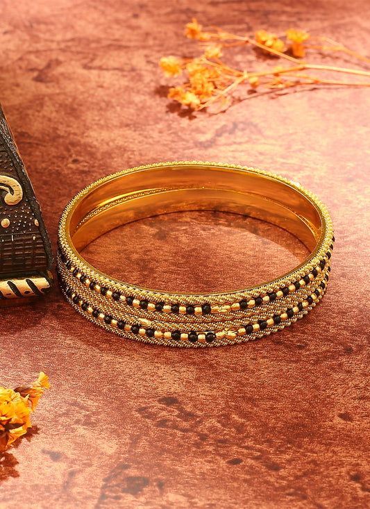Gold-Plated Black Beaded Wedding Bangles