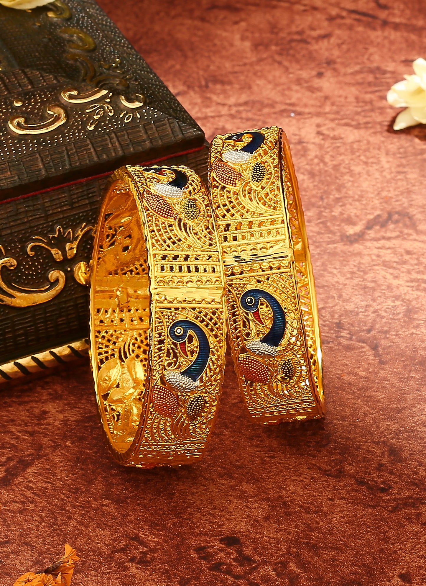 Peacock Motif Gold-Plated Bangles