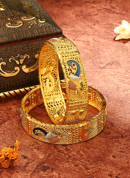 Peacock Motif Gold-Plated Bangles