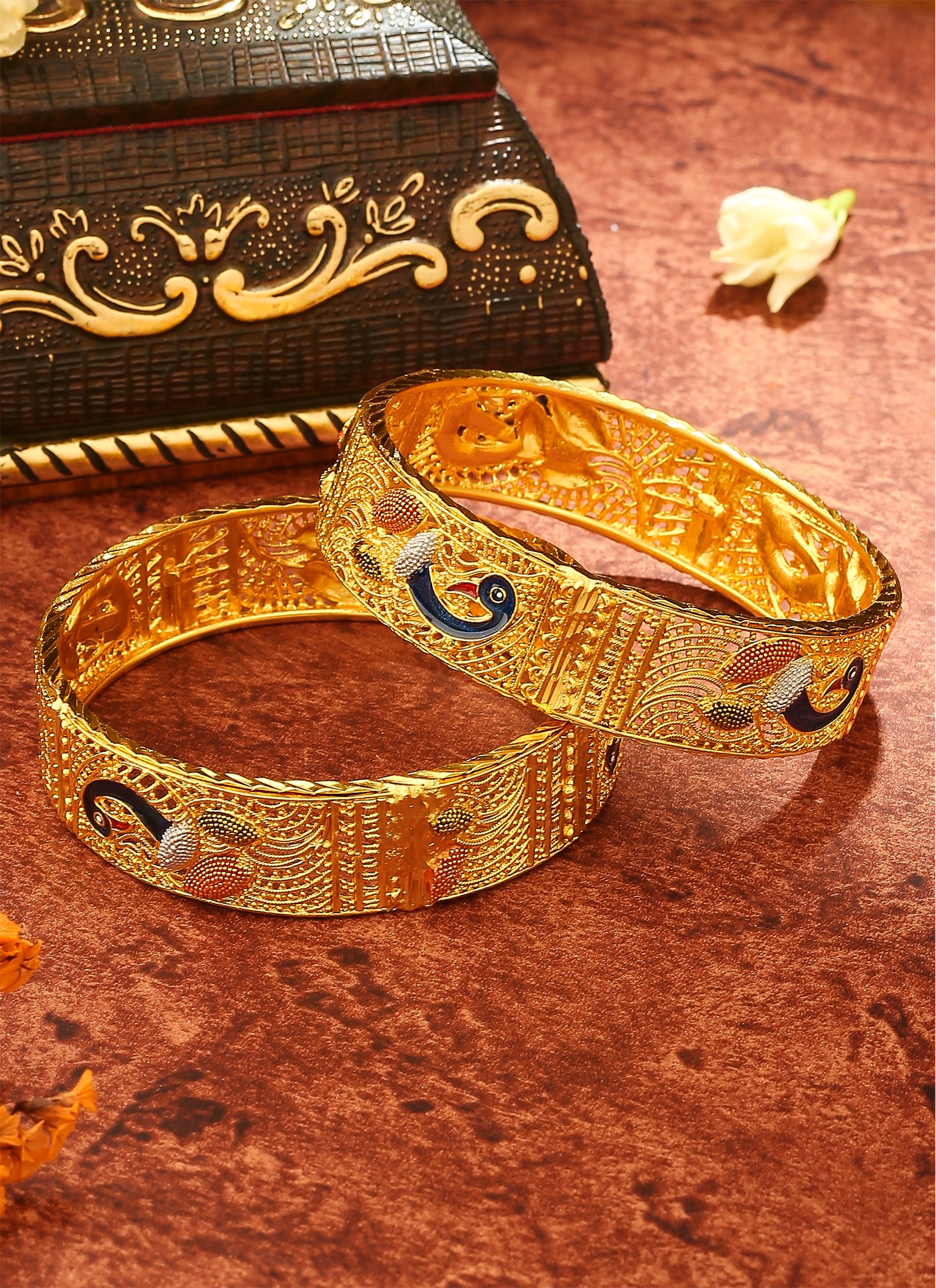 Peacock Motif Gold-Plated Bangles