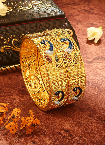 Peacock Motif Gold-Plated Bangles