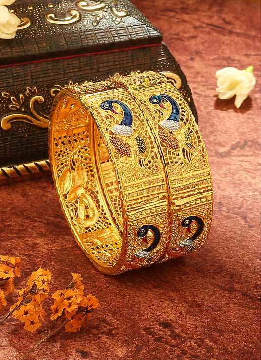 Peacock Motif Gold-Plated Bangles
