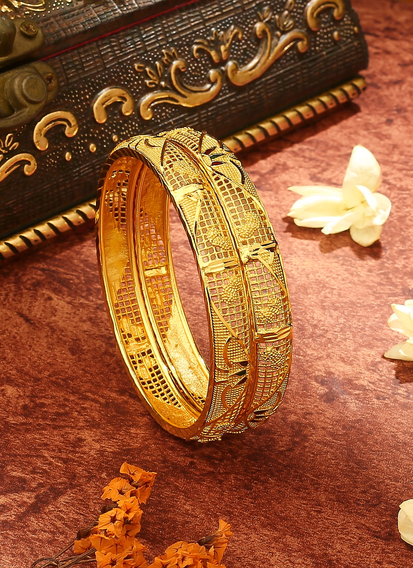 Exquisite Gold Plated Wedding Bangles - Set of 2