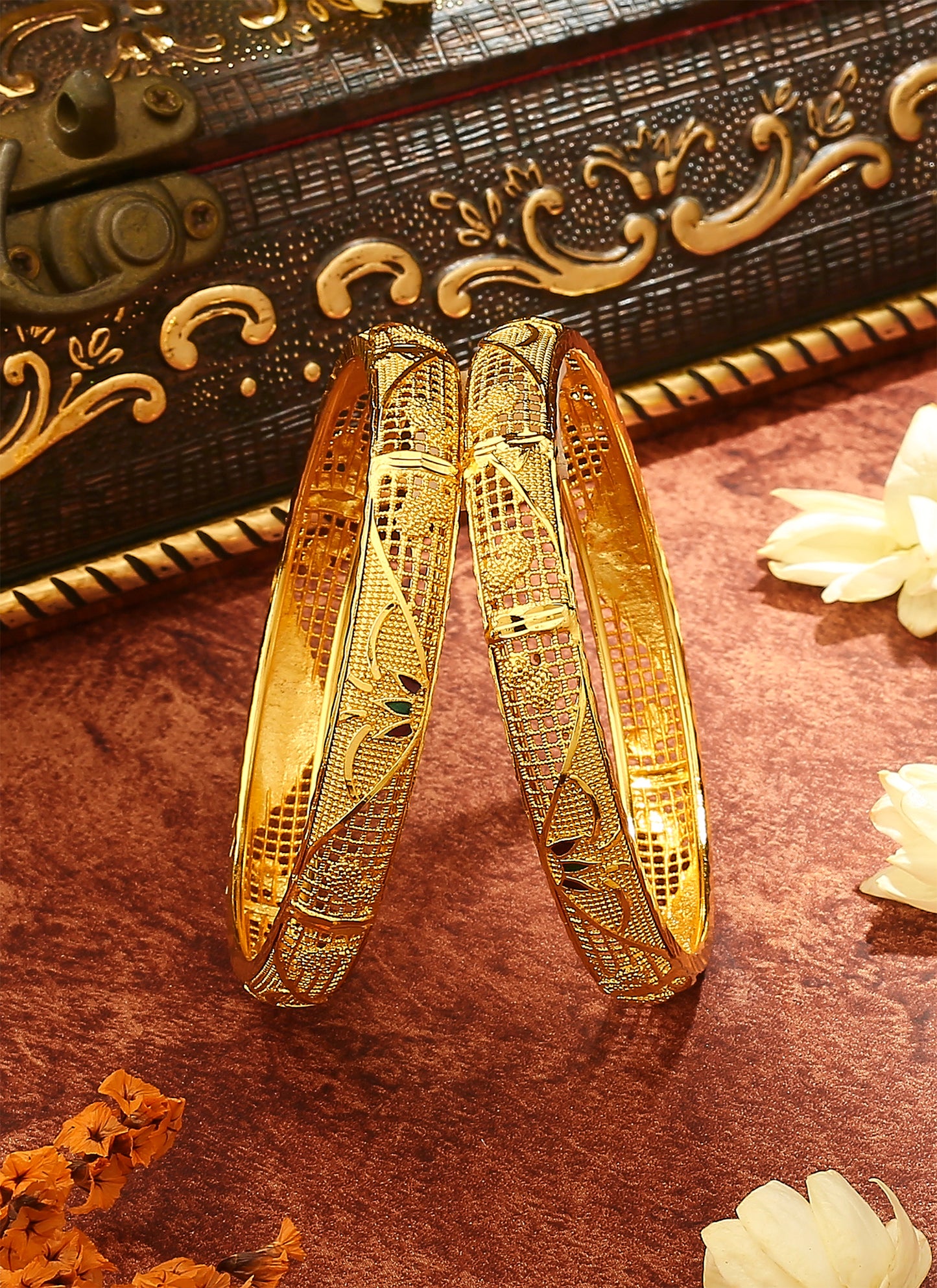 Exquisite Gold Plated Wedding Bangles - Set of 2