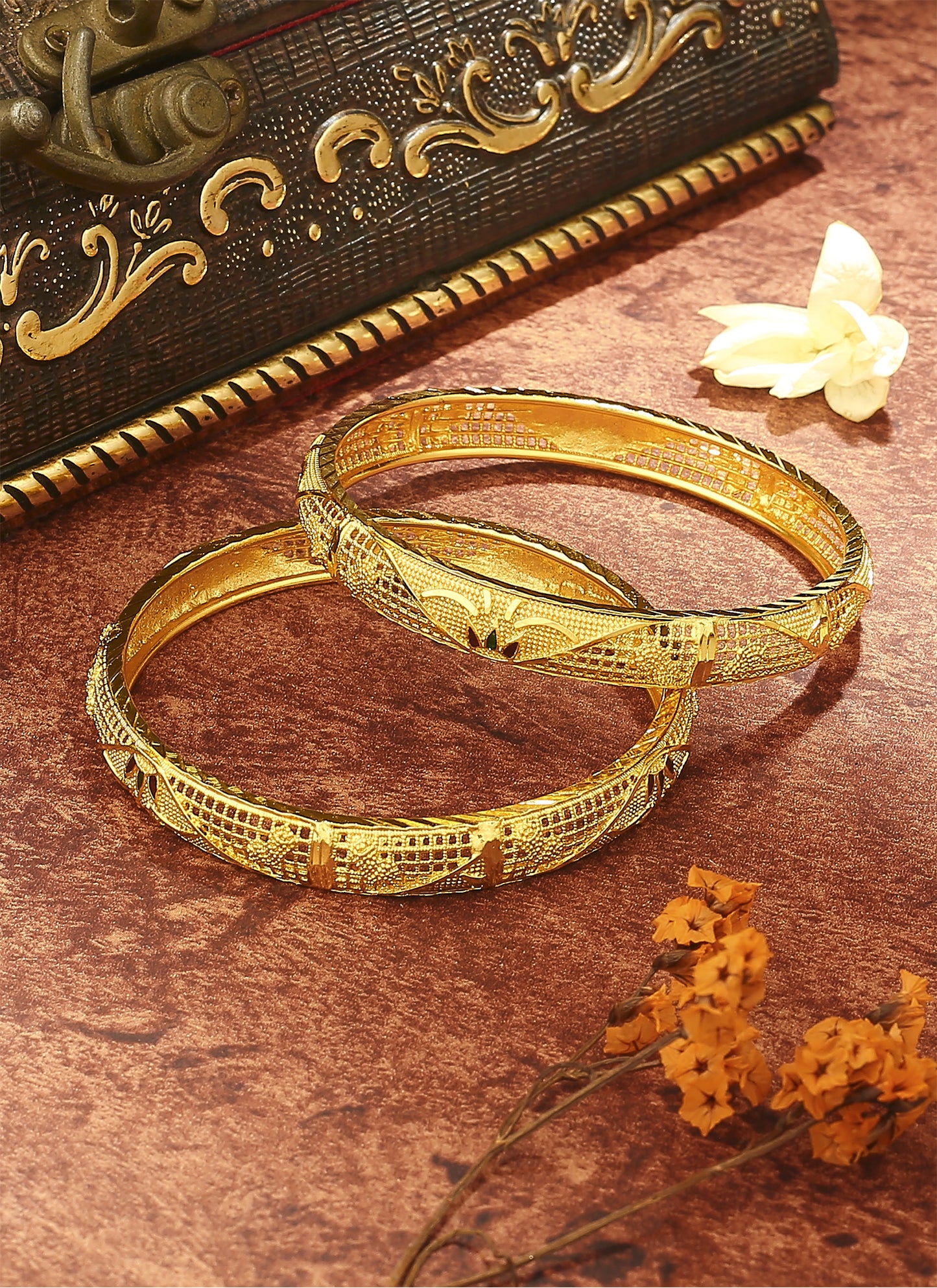 Exquisite Gold Plated Wedding Bangles - Set of 2