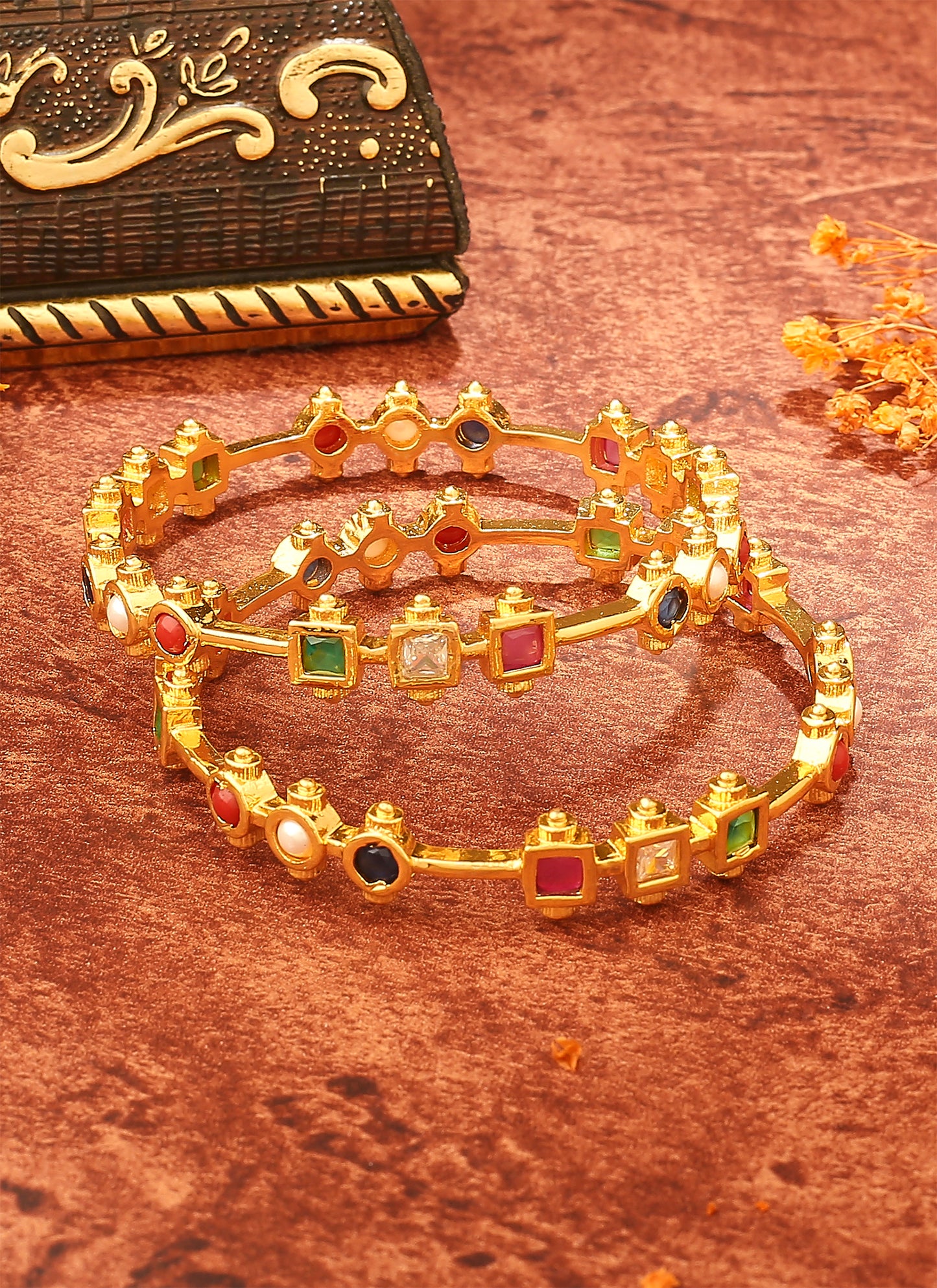 Gold-Plated Bangles with Multicolour Stones