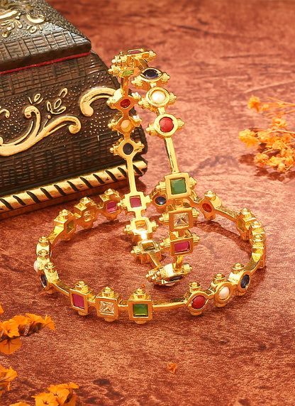 Gold-Plated Bangles with Multicolour Stones