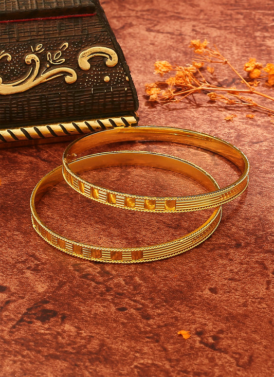 Set of 2 Gold-Plated Etching Work Bangles