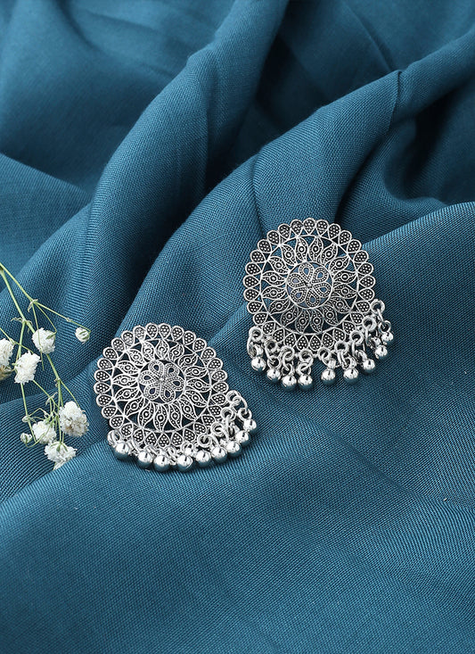 Oxidised Earring With Hanging Beads
