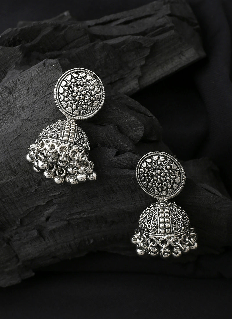 Oxidised Silver Round Jhumkas