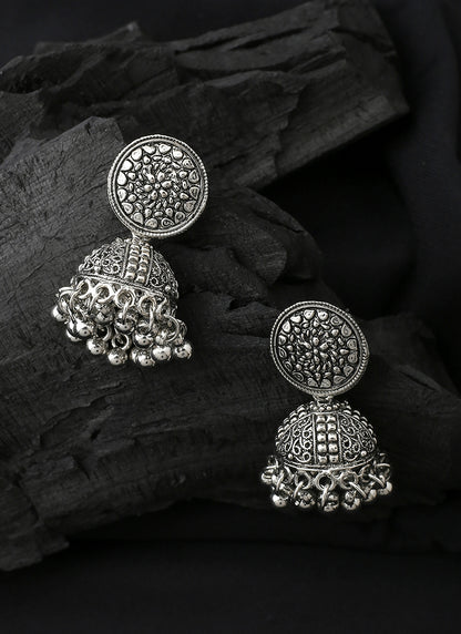 Oxidised Silver Round Jhumkas