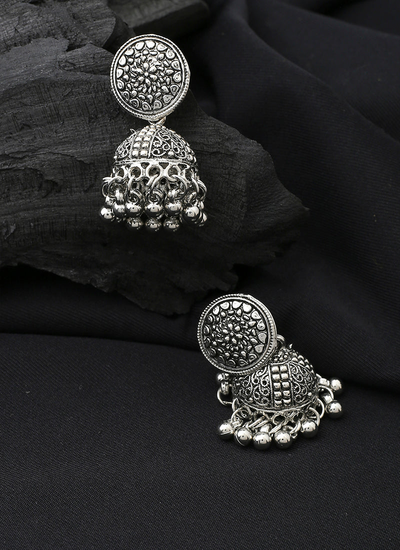 Oxidised Silver Round Jhumkas