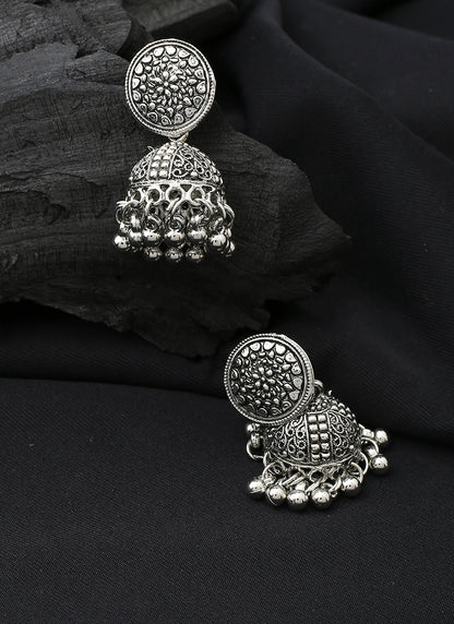 Oxidised Silver Round Jhumkas