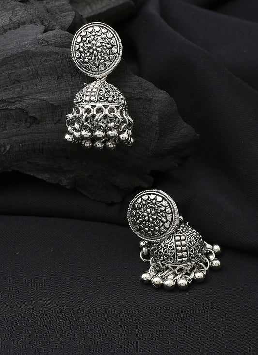 Oxidised Silver Round Jhumkas