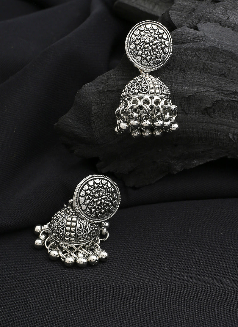 Oxidised Silver Round Jhumkas