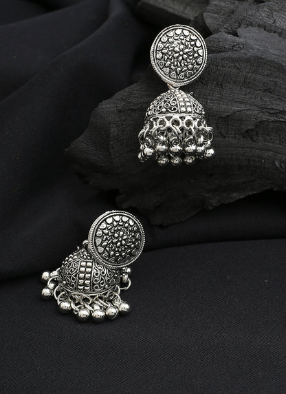 Oxidised Silver Round Jhumkas