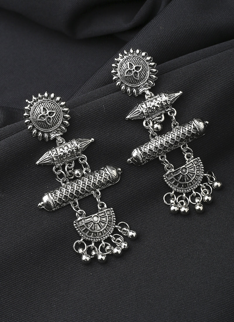 Long Oxidised Silver Alloy Earrings