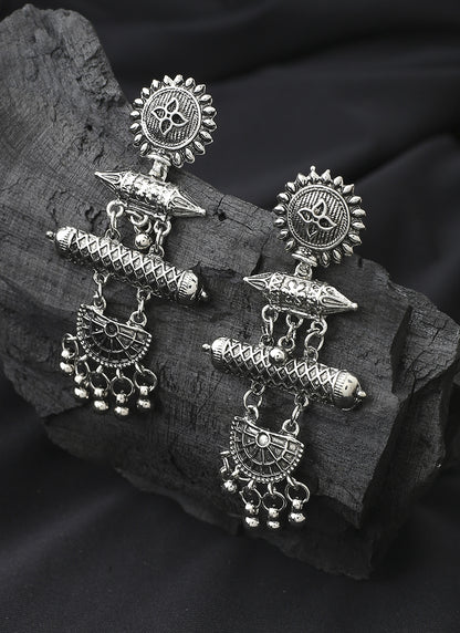 Long Oxidised Silver Alloy Earrings