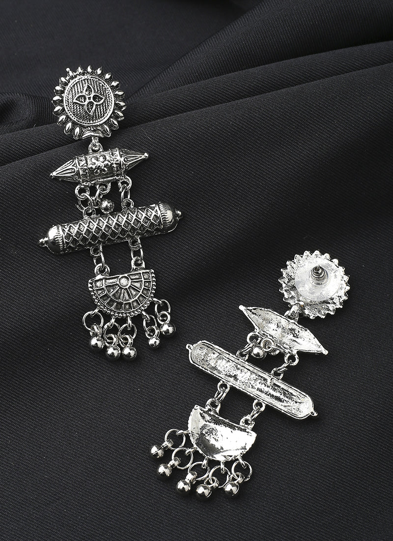 Long Oxidised Silver Alloy Earrings