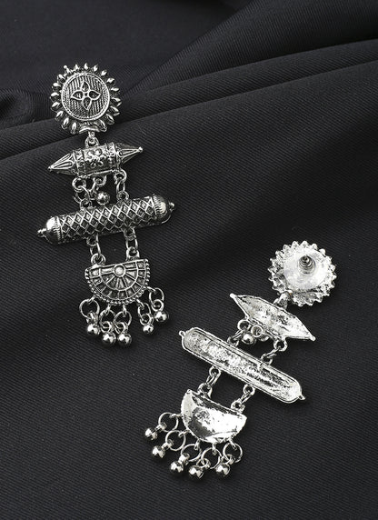Long Oxidised Silver Alloy Earrings