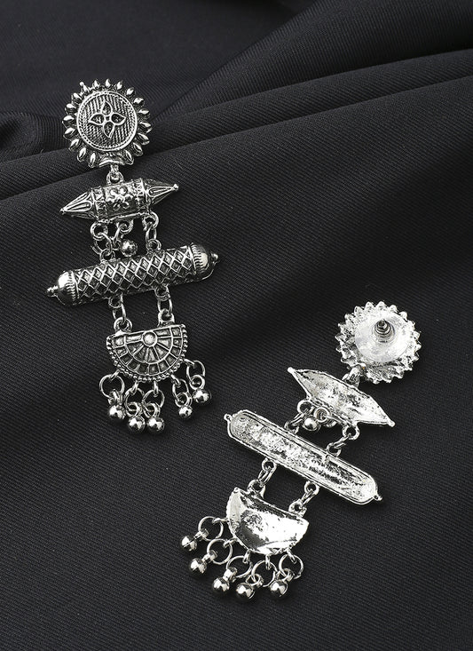 Long Oxidised Silver Alloy Earrings